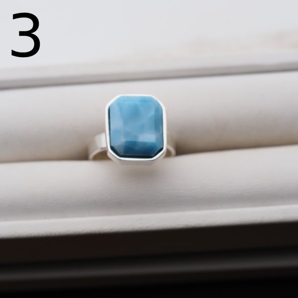 Larimar i srebro - regulowany pierścionek prostokątny - (różne warianty)