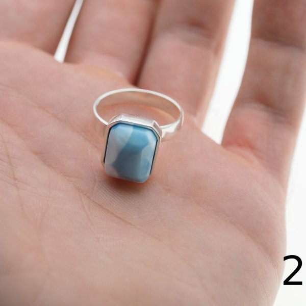 Larimar i srebro - regulowany pierścionek prostokątny - (różne warianty)