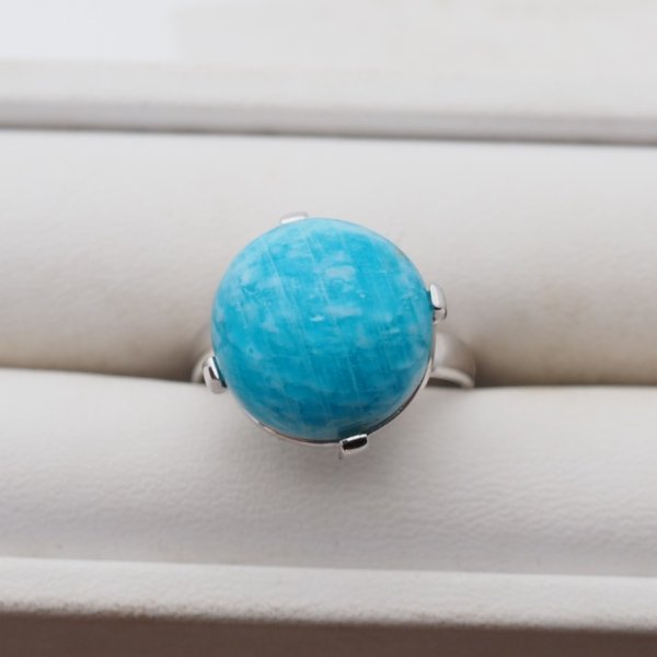 Amazonit i srebro rodowane - pierścionek