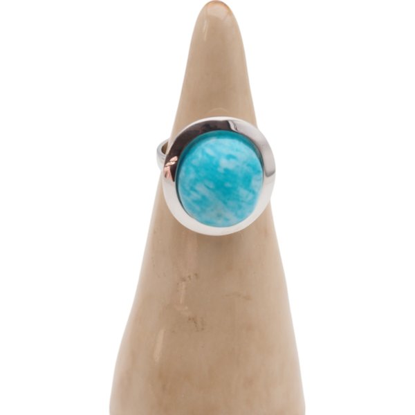 Amazonit i srebro rodowane - pierścionek owal (różne warianty) z regulacją