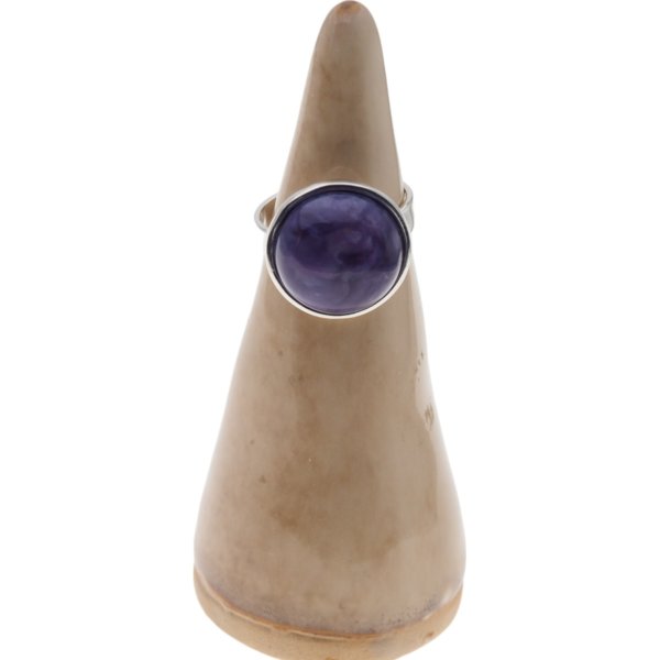 Czaroit i srebro - pierścionek okrąg 15 mm (Rozmiar Jubilerski 15)