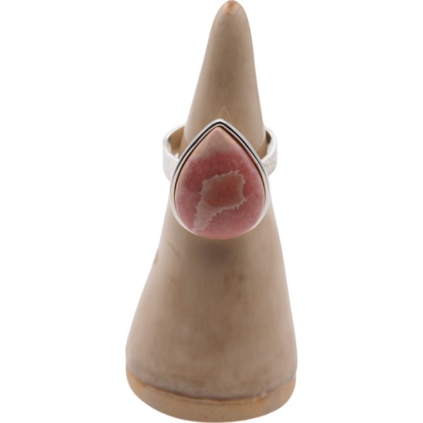 Rodochrozyt i srebro młotkowane - pierścionek łza (Rozmiar Jubilerski 20) z regulacją