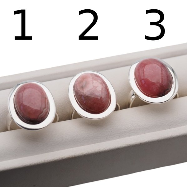 Rodochrozyt owalny i srebro  - pierścionek (różne warianty)