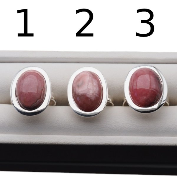 Rodochrozyt owalny i srebro  - pierścionek (różne warianty)