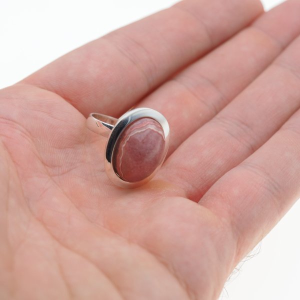 Rodochrozyt owalny i srebro  - pierścionek (różne warianty)