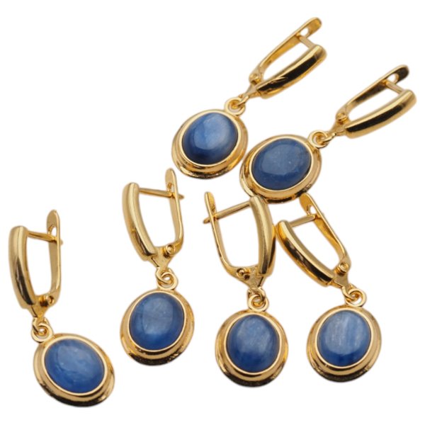 Kyanit w srebrze złoconym - kolczyki owalne