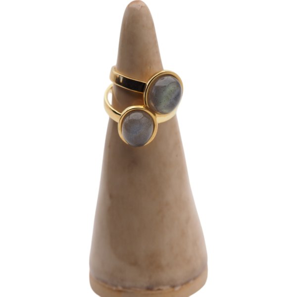 Labradoryt owalny i srebro złocone - pierścionek (rozmiar 14 +/- 2 rozmiary regulacji)