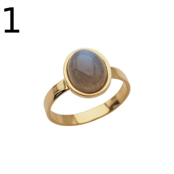 Labradoryt owalny i srebro złocone - pierścionek (rozmiar 14 +/- 2 rozmiary regulacji)