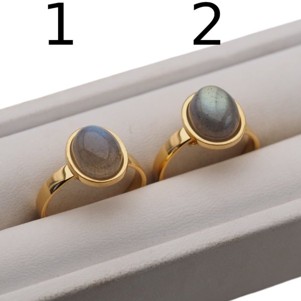 Labradoryt owalny i srebro złocone - pierścionek (rozmiar 14 +/- 2 rozmiary regulacji)