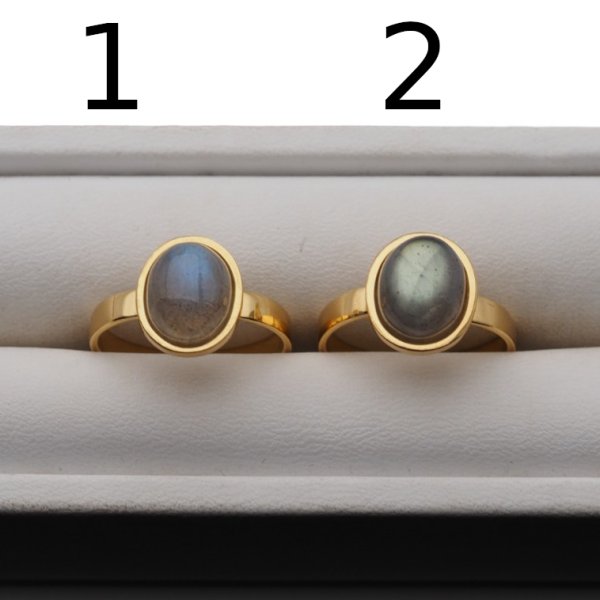 Labradoryt owalny i srebro złocone - pierścionek (rozmiar 14 +/- 2 rozmiary regulacji)