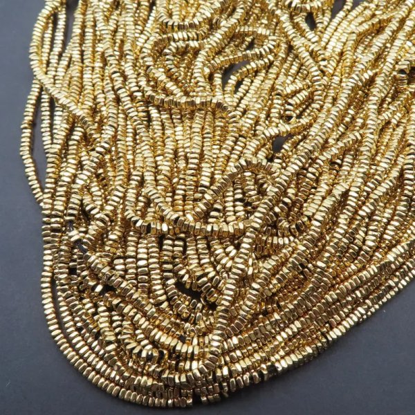 Hematyt złocony AU kwadrat 2x1 mm (sznur)