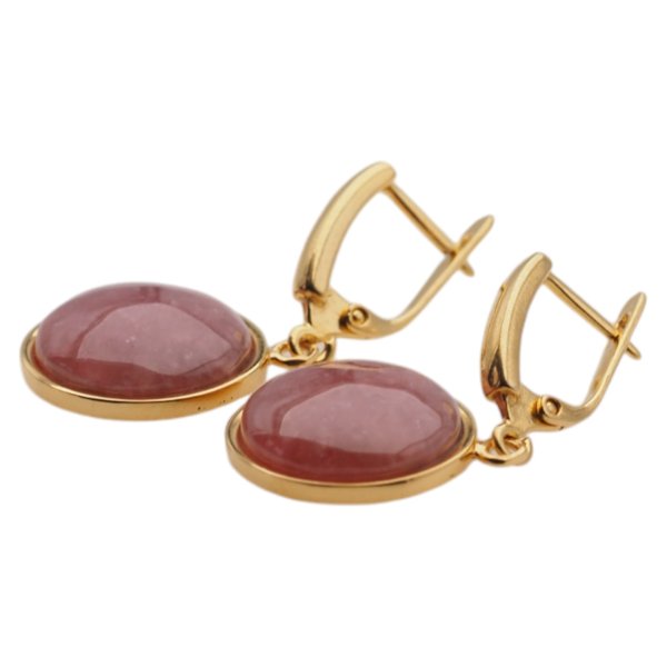 Rodochrozyt w srebrze złoconym - kolczyki okrągłe