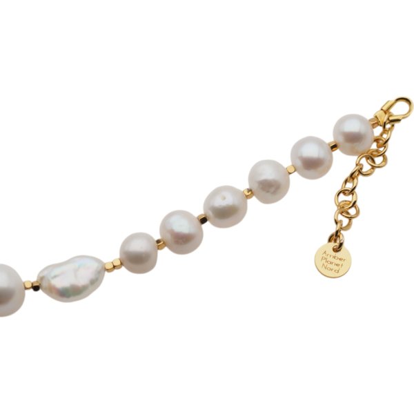 Perły Hodowane, hematyt złoty i srebro złocone - bransoletka