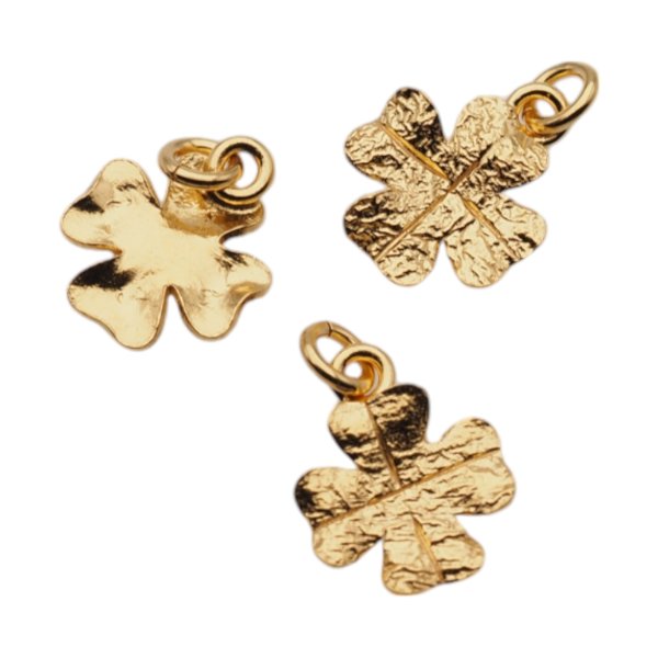 Srebro Ag złocone - zawieszka młotkowana czterolistna koniczyna 10 mm