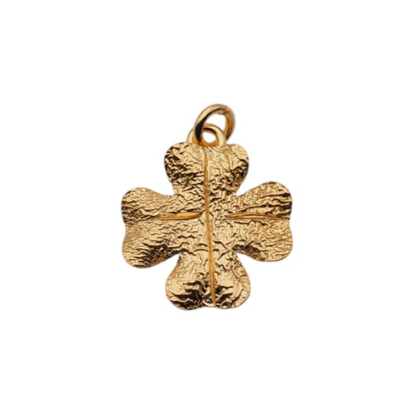 Srebro Ag złocone - zawieszka młotkowana czterolistna koniczyna 14 mm