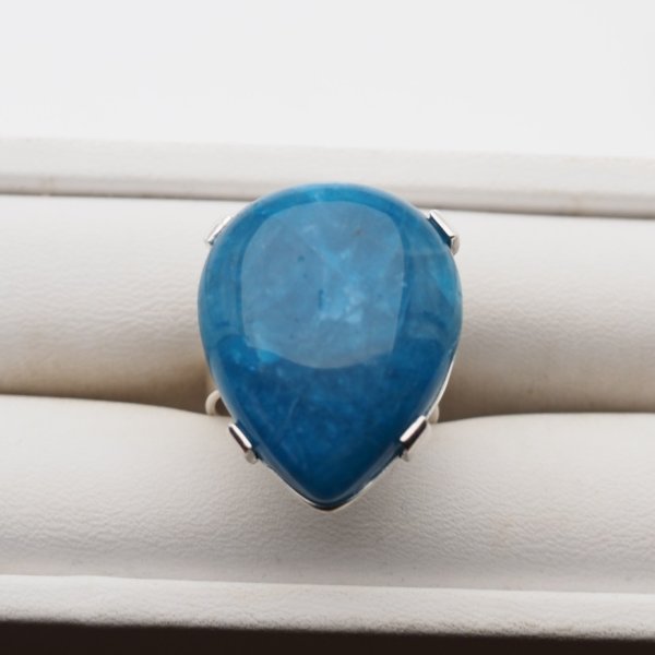 Apatyt i srebro - pierścionek łza (Rozmiar Jubilerski 15 ) z regulacją