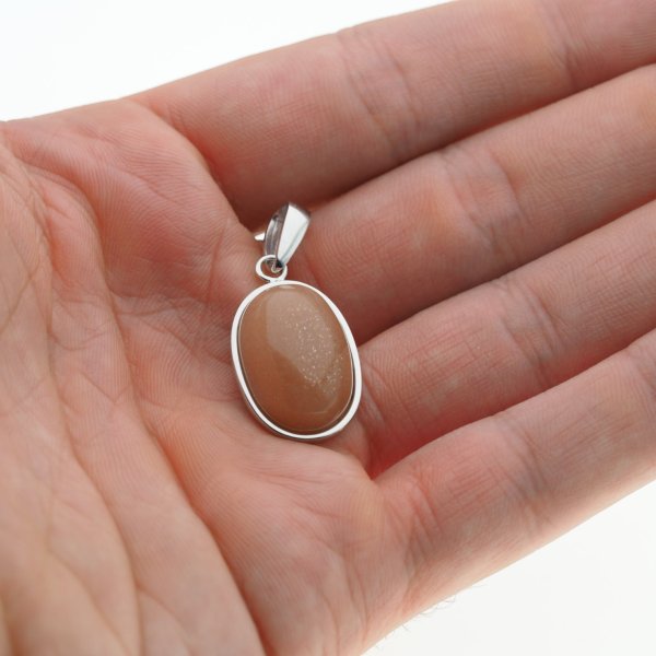 Kamień Słoneczny i srebro rodowane - wisiorek owal
