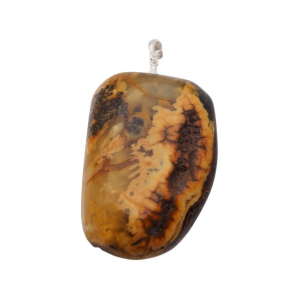 Bursztyn i srebro - naszyjnik na rzemieniu