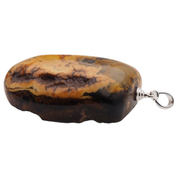 Bursztyn i srebro - naszyjnik na rzemieniu