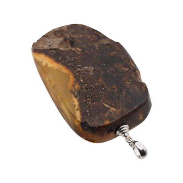 Bursztyn i srebro - naszyjnik na rzemieniu