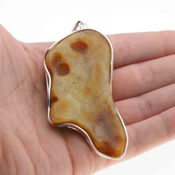 Bursztyn mleczny i srebro - duża zawieszka 