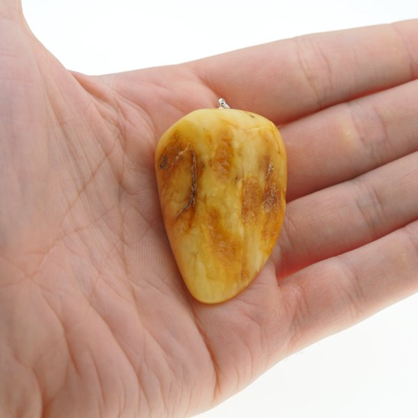 Mleczny Bursztyn i srebro + rzemień