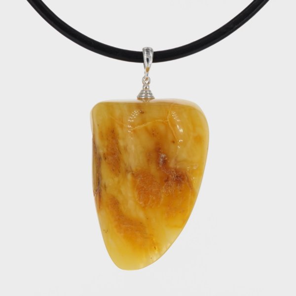 Mleczny Bursztyn i srebro + rzemień