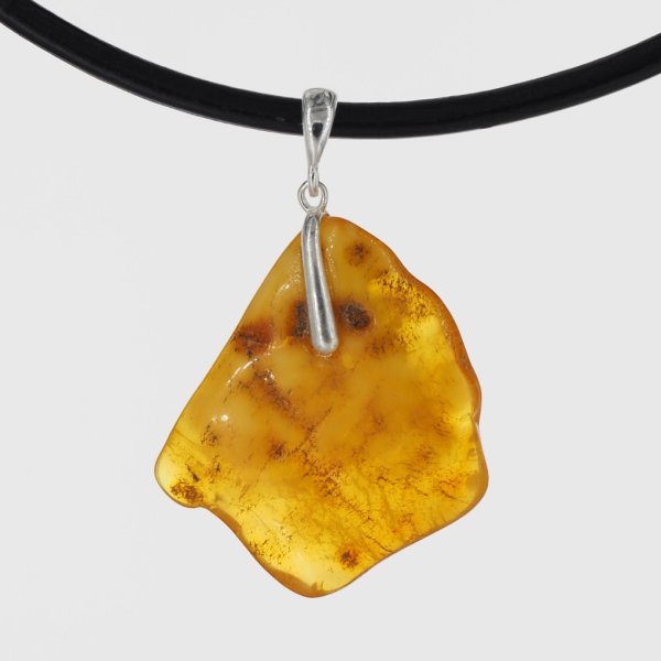 Naturalny Bursztyn i srebro - naszyjnik na rzemieniu