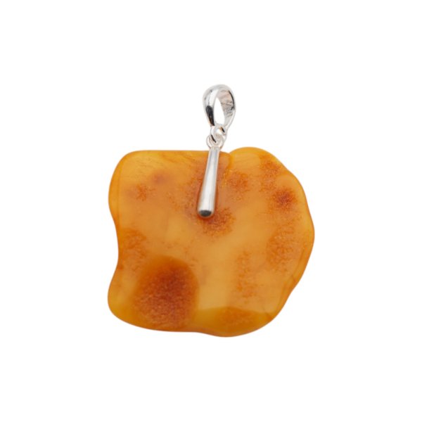 Naturalny Bursztyn surowy mleczny i srebro - naszyjnik na rzemieniu