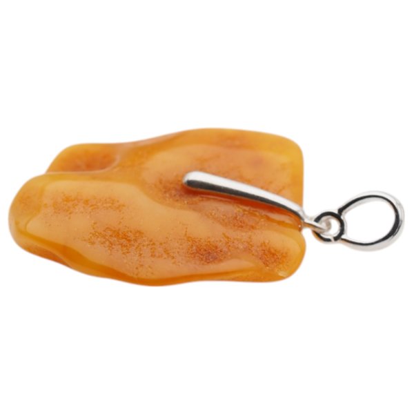 Naturalny Bursztyn surowy mleczny i srebro - naszyjnik na rzemieniu