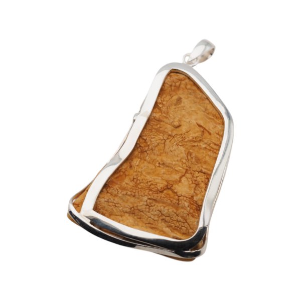 Naturalny, mleczny Bursztyn częściowo polerowany i srebro - naszyjnik na rzemieniu