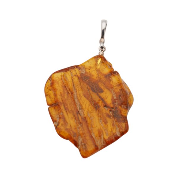 Surowy Naturalny Bursztyn i srebro - naszyjnik na rzemieniu