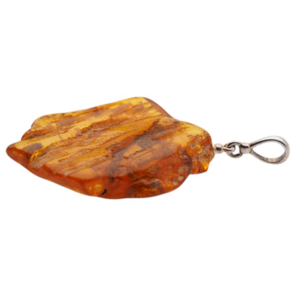 Surowy Naturalny Bursztyn i srebro - naszyjnik na rzemieniu