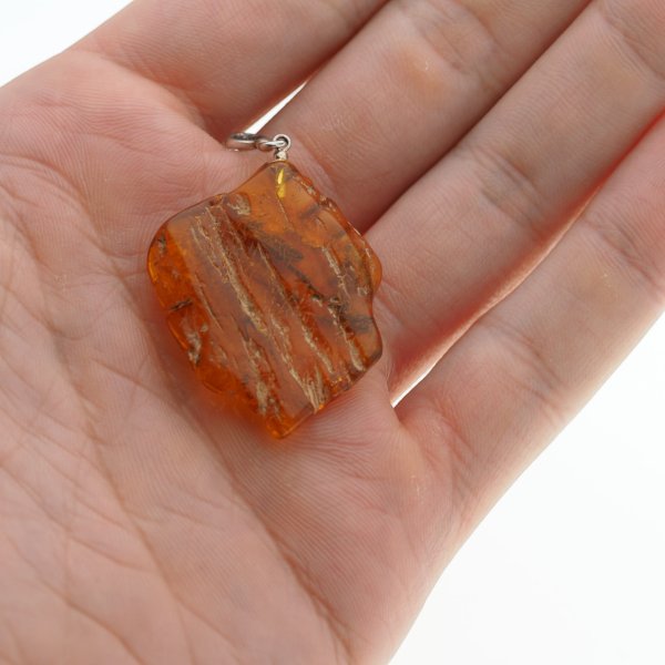 Surowy Naturalny Bursztyn i srebro - naszyjnik na rzemieniu