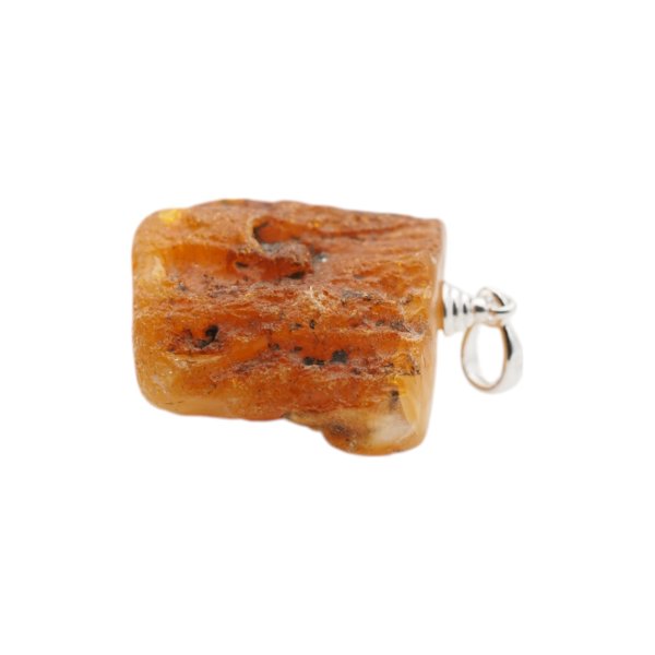 Surowy Naturalny Bursztyn i srebro - naszyjnik na rzemieniu