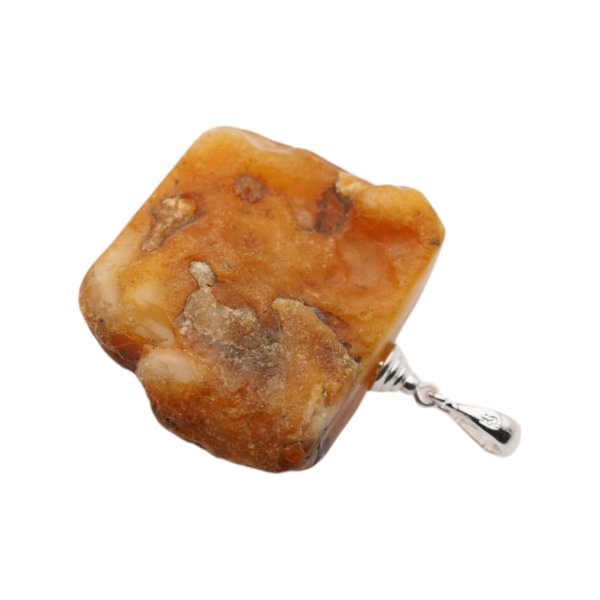 Surowy Naturalny Bursztyn i srebro - naszyjnik na rzemieniu