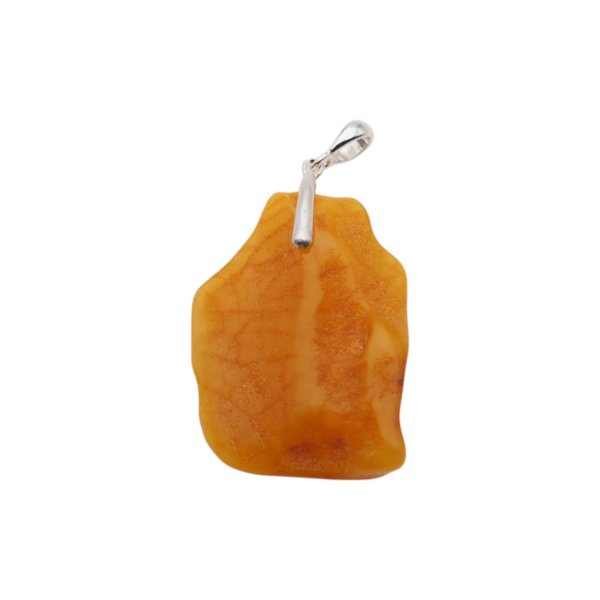 Surowy Naturalny Bursztyn mleczny i srebro - naszyjnik na rzemieniu