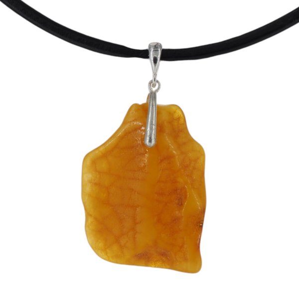 Surowy Naturalny Bursztyn mleczny i srebro - naszyjnik na rzemieniu