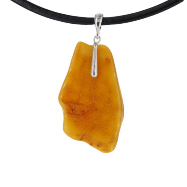 Surowy Naturalny Bursztyn mleczny i srebro - naszyjnik na rzemieniu