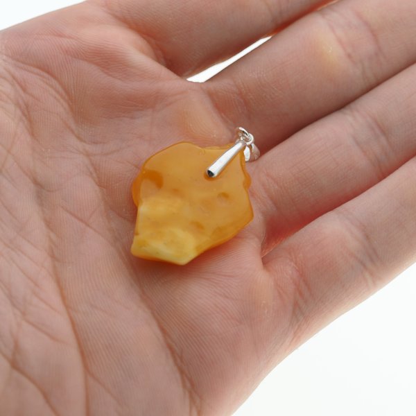 Surowy Naturalny Bursztyn mleczny i srebro - naszyjnik na rzemieniu