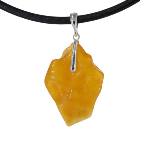 Surowy Naturalny Bursztyn mleczny i srebro - naszyjnik na rzemieniu