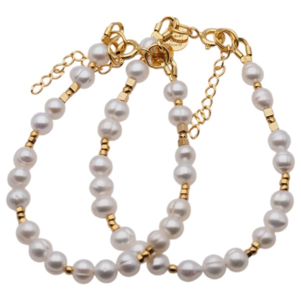 Perły Naturalne białe i srebro złocone - bransoleta 17,5 cm + regulacja