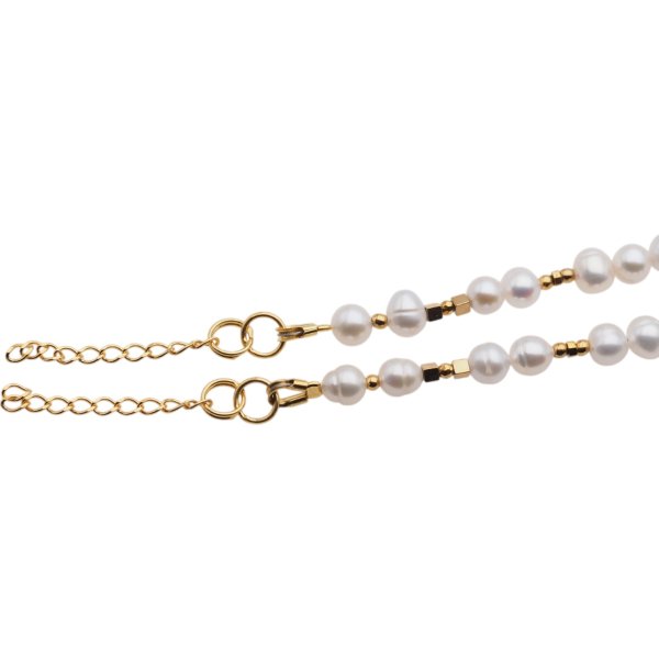 Perły Naturalne białe i srebro złocone - bransoleta 17,5 cm + regulacja