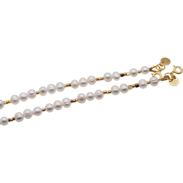 Perły Naturalne białe i srebro złocone - bransoleta 17,5 cm + regulacja