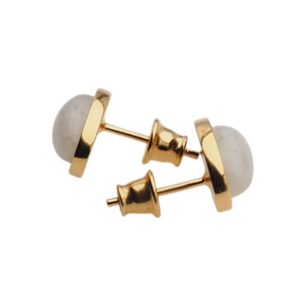 Kamień Księżycowy i srebro złocone - kolczyki sztyfty - owale (para)