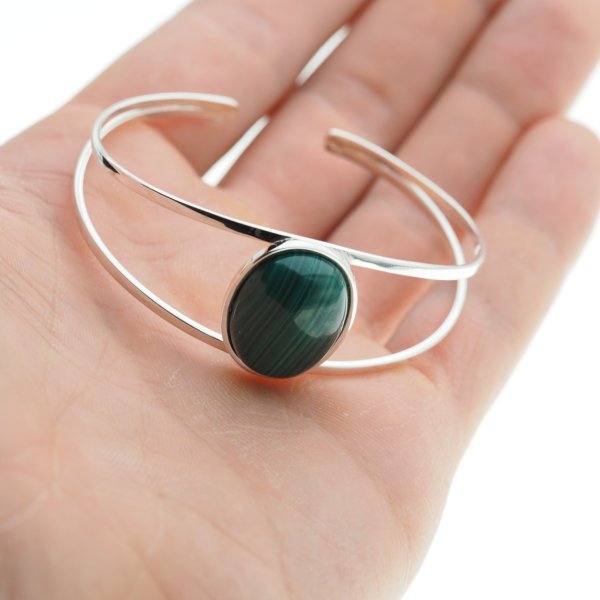 Malachit i srebro - bransoleta 