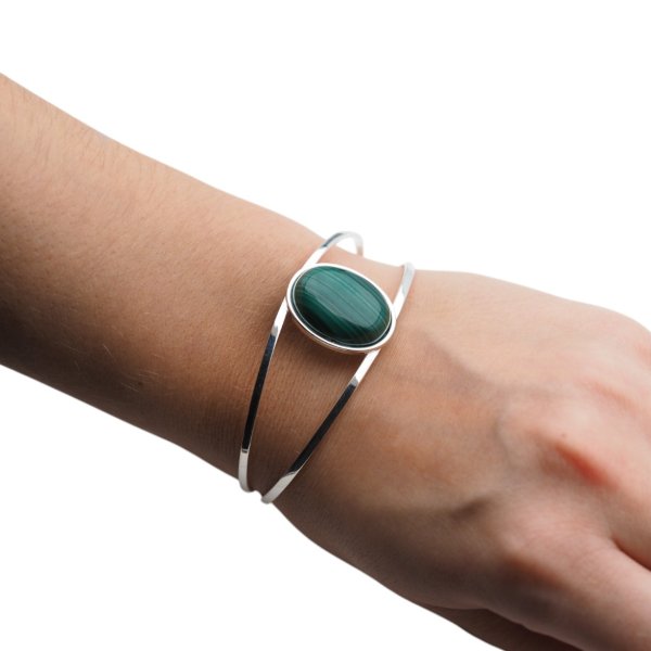 Malachit i srebro - bransoleta 