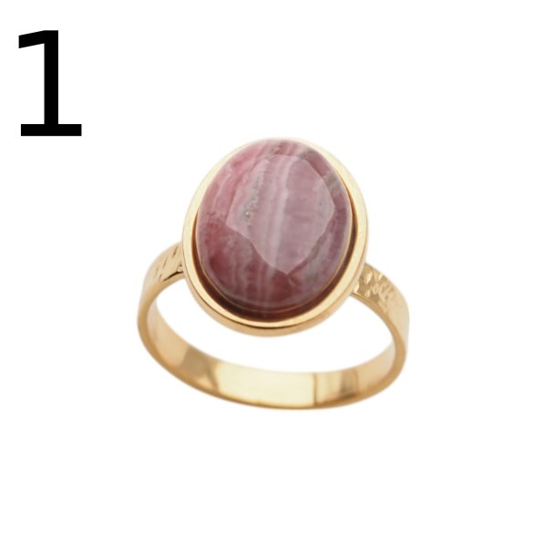 Rodochrozyt i srebro(podwójnie złocone)- pierścionek owal z regulacją (różne rozmiary)