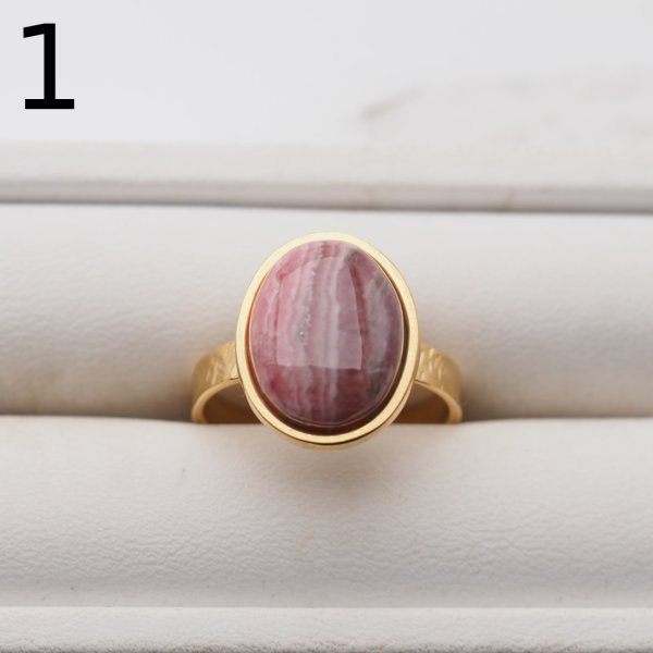 Rodochrozyt i srebro(podwójnie złocone)- pierścionek owal z regulacją (różne rozmiary)