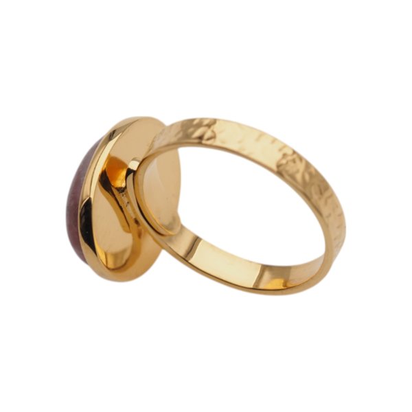 Rodochrozyt i srebro(podwójnie złocone)- pierścionek owal z regulacją (różne rozmiary)